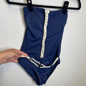Zeki Navy Blue Braided Rope One Piece Swimsuit Bandeau Strapless US 5/6